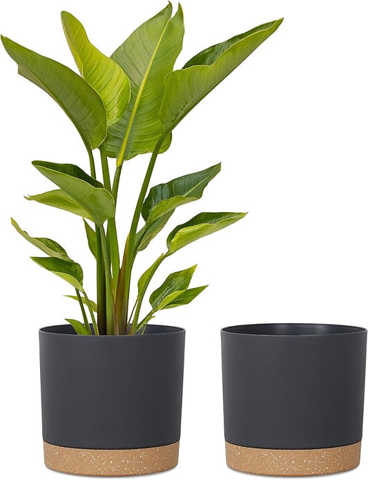 kubvici Plant Pots for Indoor Plants, 2 Pack 12 Inch Pots for Plants, Lightweight Large Planters for Indoor Plants Outdoor Plants, Big Plastic Black Plant Pot Flower Pot with Drainage (12” Black)