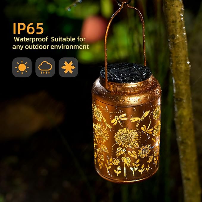 2pack Solar Lanterns Lights Outdoor Hanging Lantern Waterproof Metal LED Dragonfly Christmas Decor Gifts for Women Mom Grandma Solar Light for Garden,Yard,Patio, Lawn,Pathway,Landscape