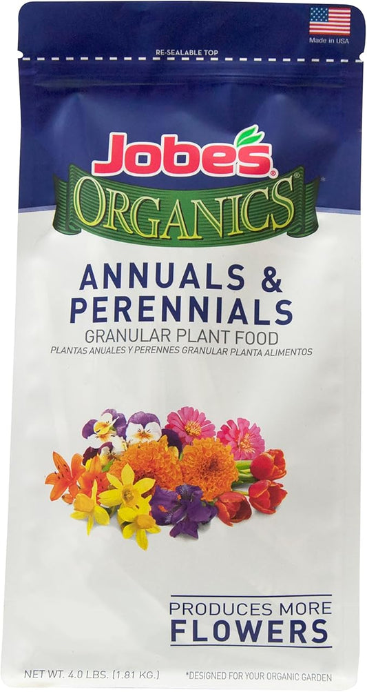 Jobe’s Organics Granular Fertilizer, Organic Fertilizer for Geraniums, Hibiscus, Daisies, and Other Perennial and Annual Plants, 4 lbs Bag