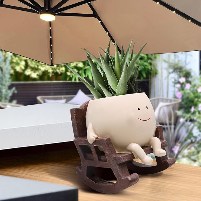 Smile Face Rocking Chair Planter Pot for Indoor Outdoor Plants, Unique Sit Rocking Chair Succulent Flower Pots, Cute Head Planters with Drainage Hole - Gift IdeaI for Mother and Grandma