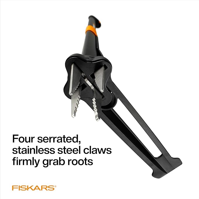 Fiskars 4-Claw Stand Up Weed Puller Tool, Gardening Hand Weeding Tool with 39" Long Ergonomic Handle with Easy-Eject Mechanism