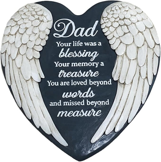 Dad Memorial Garden Stone, Dad Stepping Garden Memorial Stone, in Memory of Dad Stones Gifts for Loss of Father, Loss of Dad, Father Memorial Angel Wings Heart Stone TNS13