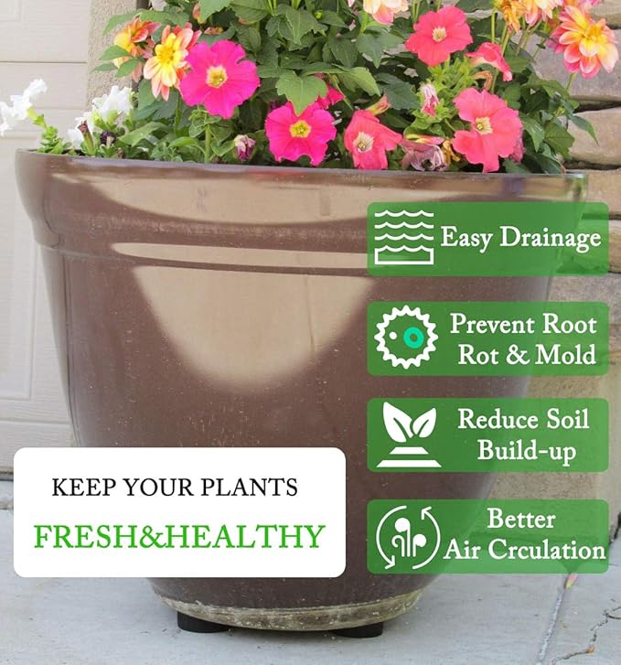 24 Pack Invisible Pot Feet with Enhanced Non-Slip Surface Grip Plant Pots and Flowers, Solid Rubber Pots Risers, Pot Lifters for Indoor or Outdoor Planters