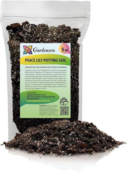Gardenera's Peace Lilies Potting Mix - Ensure Peace Lily Health with Gardenera's Expertly Blended Soil Mix [5-Quart Bag]