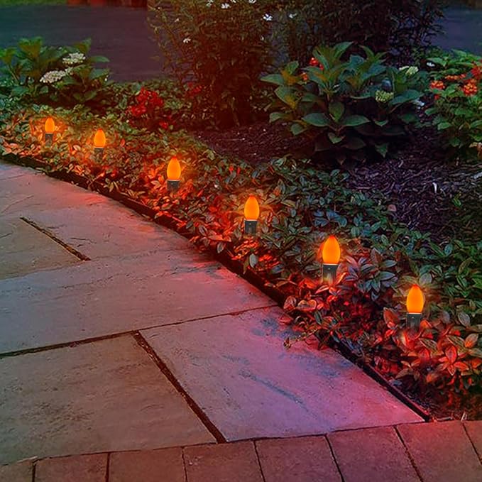 C7 LED Outdoor Halloween Lights 25Ft Orange Christmas String Lights with 27 Shatterproof Orange LED Bulbs, Hanging Outdoor Patio Lights for Christmas Halloween Party Patio Wedding Holiday Decoration