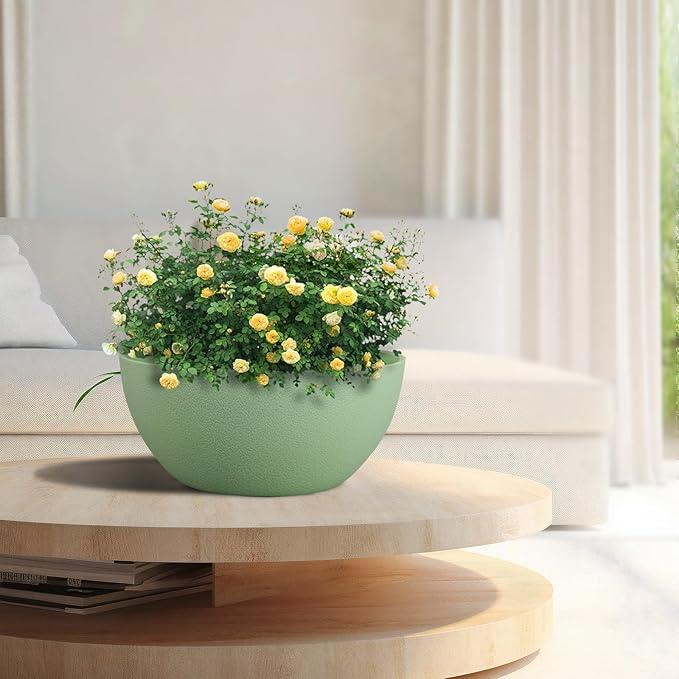 10 inch Hanging Planters for Outdoor Indoor Plants with Drainage Holes and Chain, 2 Pack Round Hanging Flower Pots for Garden Home Porch Decor,Green