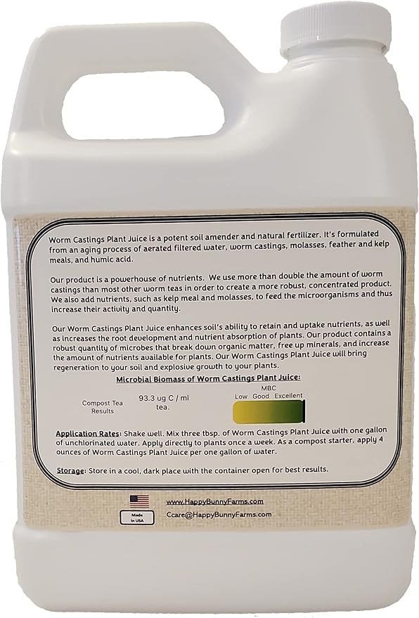 Worm Castings Tea Plant Juice - Quart. Concentrated Worm Tea with Kelp and Feather Meals. Indoor and Outdoor Soil Restorer and Plant Fertilizer for All Vegetation with Soil.