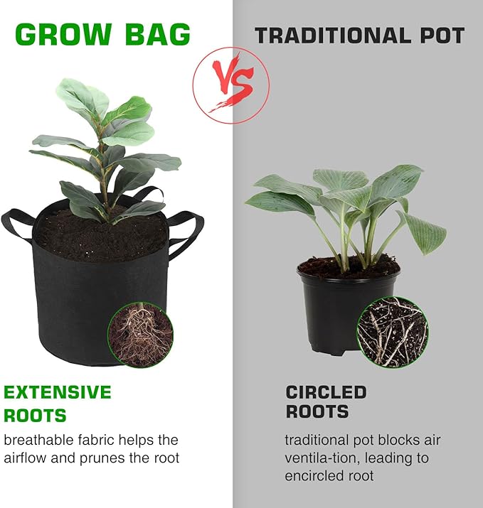 12-Pack 5 Gallon Grow Bags Heavy Duty Thickened Nonwoven Fabric Pots with Durable Handles