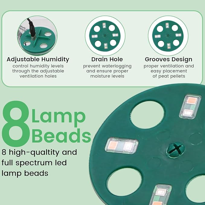 5 Packs Seed Starter Tray with Grow Light, Plant Starter Tray Seedling Starter Kit with Humidity Domes Base Indoor Greenhouse Mini Propagator Station for Seeds Growing Starting