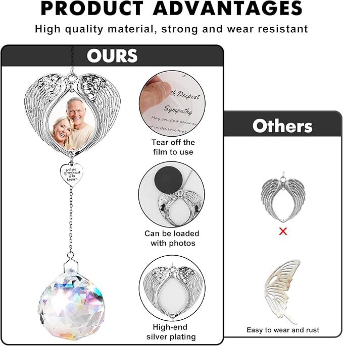 Memorial Gifts for Loss of Loved One, Sympathy Gifts Personalized Memorial Picture Frame Ornament - SunCatcher Crystal Ball, Rainbow Bereavement Gift Ideas for Loss of Mom, Dad, Friend