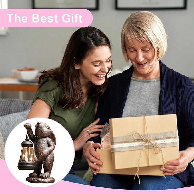 Garden Statues Rabbit with Solar Lantern,Lawn Garden Decor Outdoor Statue for Patio, Balcony, Yard Ornament,Ideal Rabbit Housewarming Gifts & Birthday Gifts for Grandma Mom Women