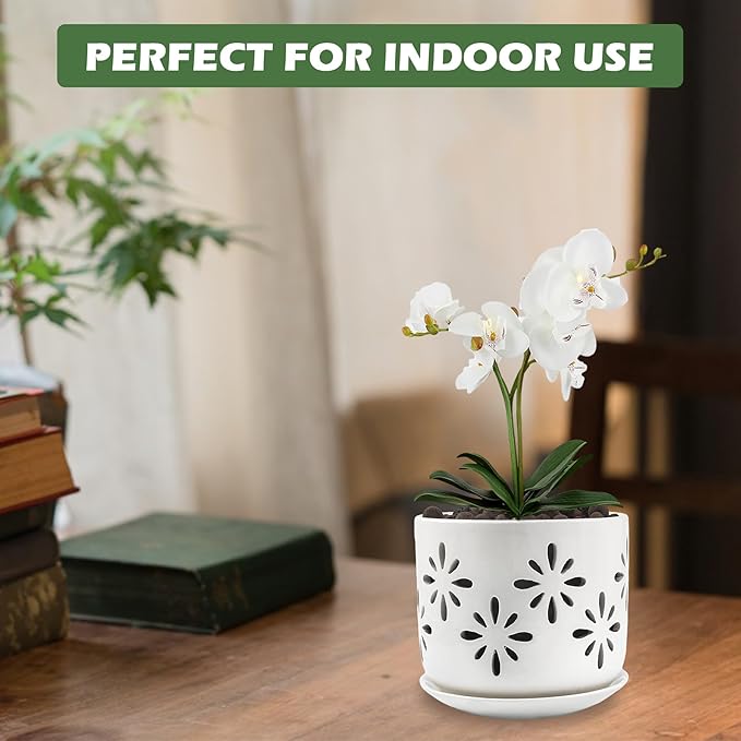 EFISPSS Orchid Pot-5+6 Inch,Ceramic Drainage Orchid Pots with Holes, Enhance Good Ventilation and Drainage,Orchid Pots Indoor/Outdoor Plants or Repotting