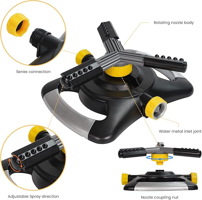 GREEN MOUNT Lawn Sprinkler Oscillating Rotating Sprinklers for Yard, Garden Sprinklers, 360 Degree Adjustable Sprinkler, Large Area Coverage Water Sprinklers for Lawns and Gardens