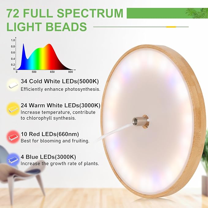 LORDEM Bamboo Grow Light for Indoor Plants,Full Spectrum LED Plant Grow Light, Height Adjustable Growing Lamp with Auto Timer 4H/8H/12H, 4 Dimmable Levels, Ideal for Large Tall Plants