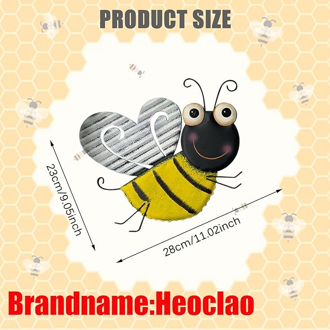 3 Pcs Metal Bee Wall Decor, Cute Bumble Bee Sculpture, Funny Animal Wall Decor - Yellow Bodies, Black Stripes, Large Eyes for Home Office Decor (Bee)