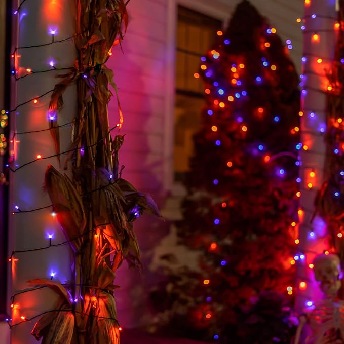FUNPENY 164FT 500 LED Halloween Lights, 8 Modes Waterproof Plug in String Lights for Halloween Indoor Outdoor Yard Party Wedding Garden Home Decorations (Purple & Orange)