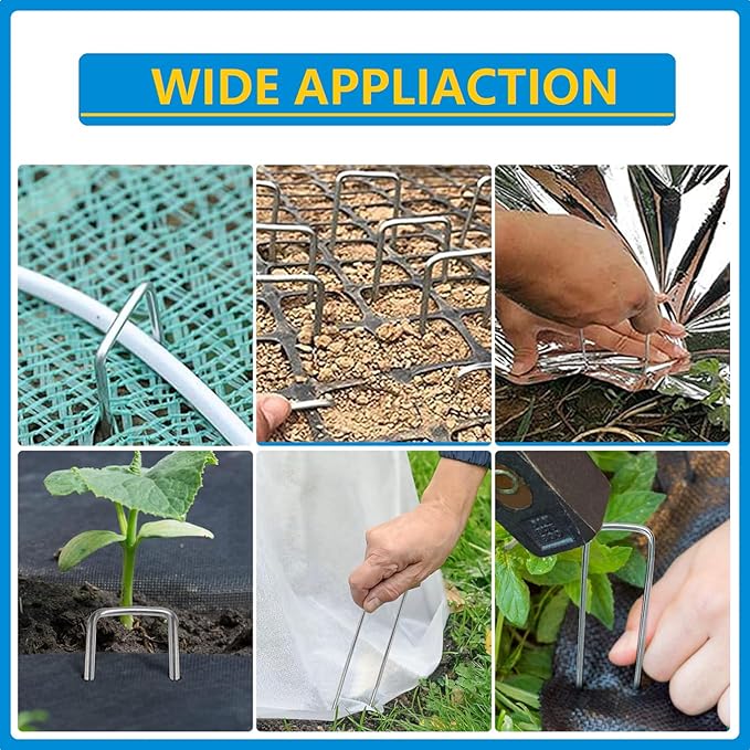 200 Pack Garden Stakes, Galvanized Landscape Staples, U-Shaped Tent Stakes, 6 inch 11 Gauge, for Securing Weed Fabric Barrier, Ground Cover, Irrigation Tubing, Artificial Turf (200)