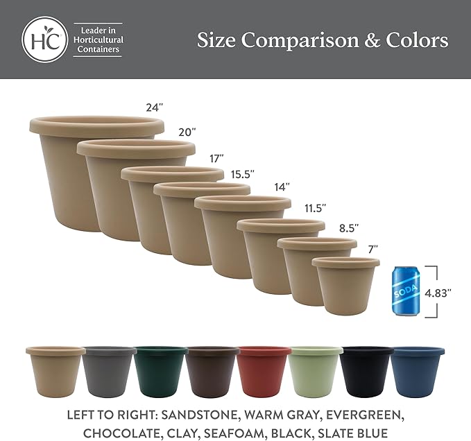 The HC Companies 7 inch Round Classic Planter - Plastic Plant Pot for Indoor Outdoor Plants Flowers Herbs, Clay (4 Pack)
