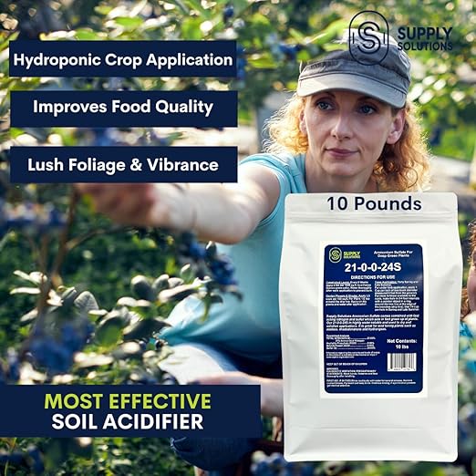 21-0-0-24S Ammonium Sulfate for Deep Green Plants - Soil Acidifier for Blueberry Blooms, Azalea and Magnolia Tree Fertilizer - Sulfur for Plants Nitrogen Fertilizer (10 Pounds)