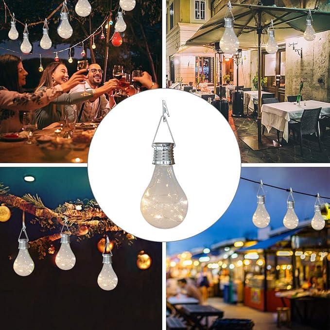 pearlstar Solar Light Bulbs Outdoor Waterproof Garden Camping Hanging LED Light Lamp Bulb Globe Hanging Lights for Home Yard Christmas Party Holiday Decorations (6 Pack-Clear Bulbs)