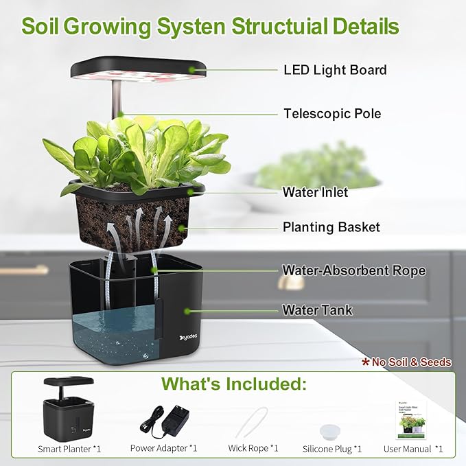 Indoor Garden Growing Systems Self-Watering Plant Pot Smart Gardening System with 17 Watts LED Grow Light Auto Timer Gardening Plant Gifts for Mom Women Plant Pot for vegetables herbs(No Seeds&Soil)
