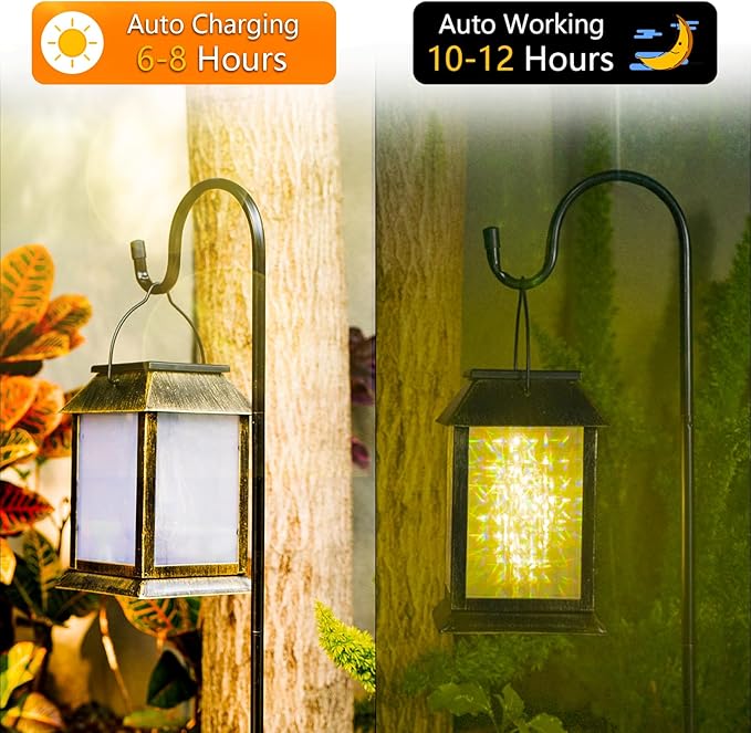 Solar Lanterns Outdoor Waterproof, 3D Hanging Solar Lights, Type-C Rechargeable LED Pathway Lights with 2 Modes (Steady & Flashing), for Garden Decor, Patio, Yard, Camping (1 Pack )