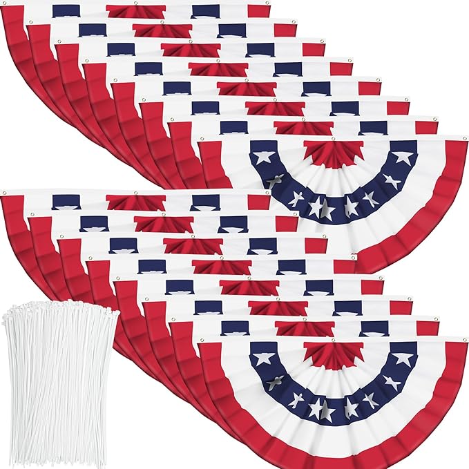 USA Pleated Fan Flag American US Bunting Flag Patriotic Half Fan Banner Flag with Canvas Header and Brass Grommets for 4th of July Memorial Day Indoor Outdoor Decoration (16, 1.5x3 Feet)