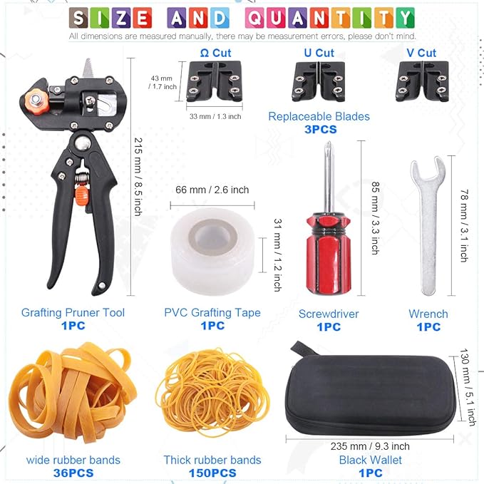 Glarks Professional Garden Fruit Tree Plant Pruning Shears Grafting Cutting Tool Kit with Grafting Tape Rubber Bands