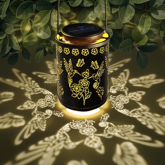 Solar Lanterns Outdoor Waterproof Hummingbird Garden Decor, Hanging Metal Lights for Yard, Patio, Fence, Porch, Pathway Decoration, Ideal Gift for Women, Mom, Grandma