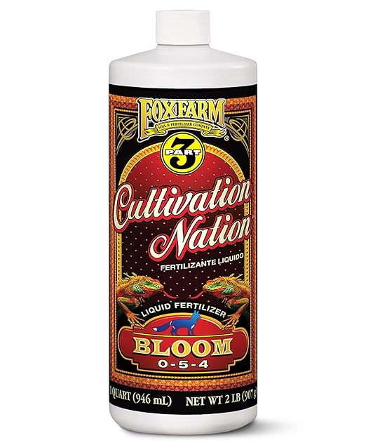 FoxFarm Cultivation Nation Bloom Fertilizer - Enhanced Bud & Fruit Development, Ideal for Soil, Soilless Media, Hydroponics & Aeroponics - Part 3 of 3-Part Feeding Program- NPK 0-5-4 (Quart)