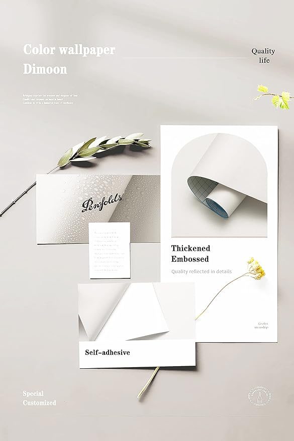 Dimoon 236''x17.7'' White Peel and Stick Wallpaper Contact Paper Modern Self Adhesive Wall Paper Removable Renter Friendly Textured Solid Color Shelf Cabinet Vinyl Roll (236''x17.7'',Off-White)