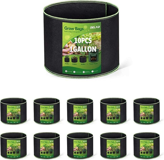 Delxo 20-Pack 1 Gallon Grow Bags,Garden Planting Bag with Handles,300G Thickened Breathable Nonwoven Cloth Fabric Pots for Fruits,Vegetable,Tomato(Black)