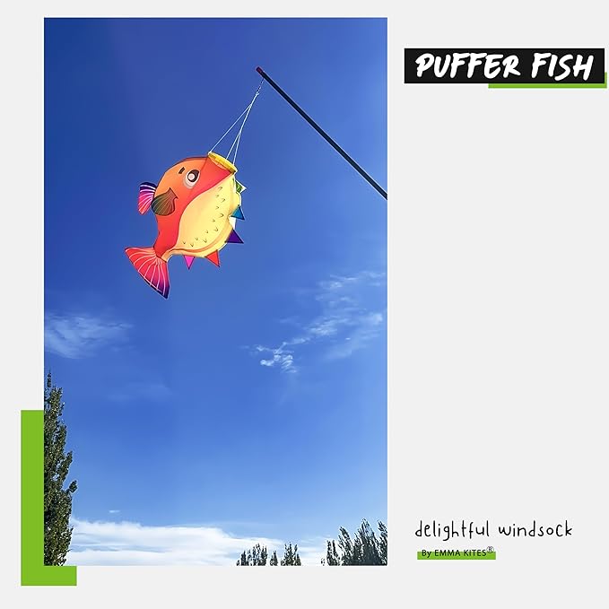 emma kites Puffer Fish Windsock Hanging Décor for Garden Backyard Balcony Porch Party Campsite Decoration 29-INCH