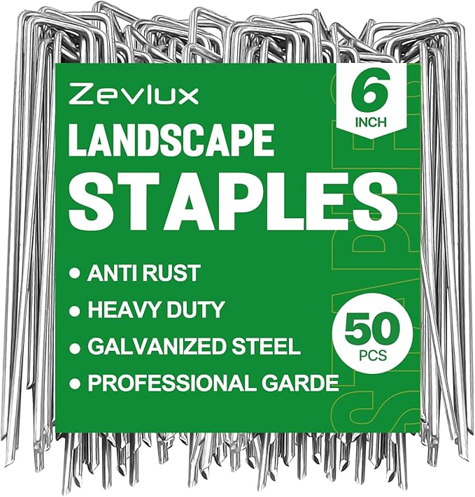 50pcs 6 Inch Garden Landscape Staples 11 Gauge Galvanized Lawn Stakes, Heavy Duty Sod Pins for Fences, Lawns, Weed Barriers, and Landscape Fabrics, Netting, Irrigation Hose, Floor Mats
