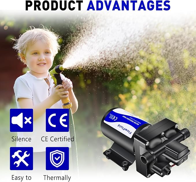 Water Pressure Booster Diaphragm Pump 110V AC for House,70PSI 5GPM Water Transfer Pump with Plug,On Demand 4-Chamber Self-Priming Water Pump with Filter for Bathroom Kitchen Irrigation Spray