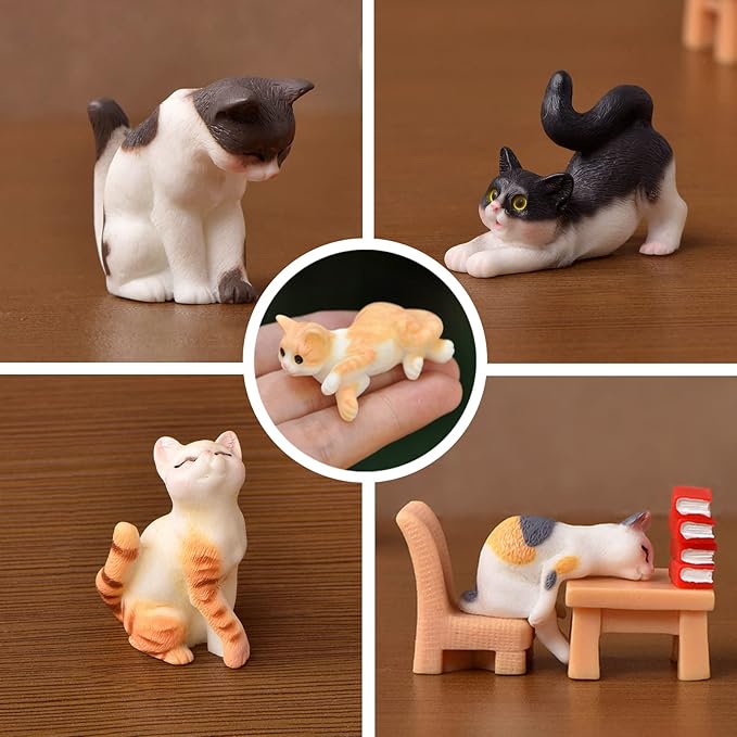 CLYTTE Miniature Cat Figurines for Cat Lovers, Lovely Cute Small Cat Figures Decor, Fairy Garden Tiny Kitten Statue Set Succulent, Mini Terrarium Animal Statues Ornaments for Home Decoration
