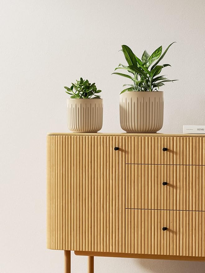 LE TAUCI Ceramic Planters, 8.3+6.9+5.7 Inch Plant Pots for Indoor Plants, Set of 3 Flower Pots with Drainage Holes, Round Planters Pot for Indoor House Plants, Reactive Glaze Cloud Cream