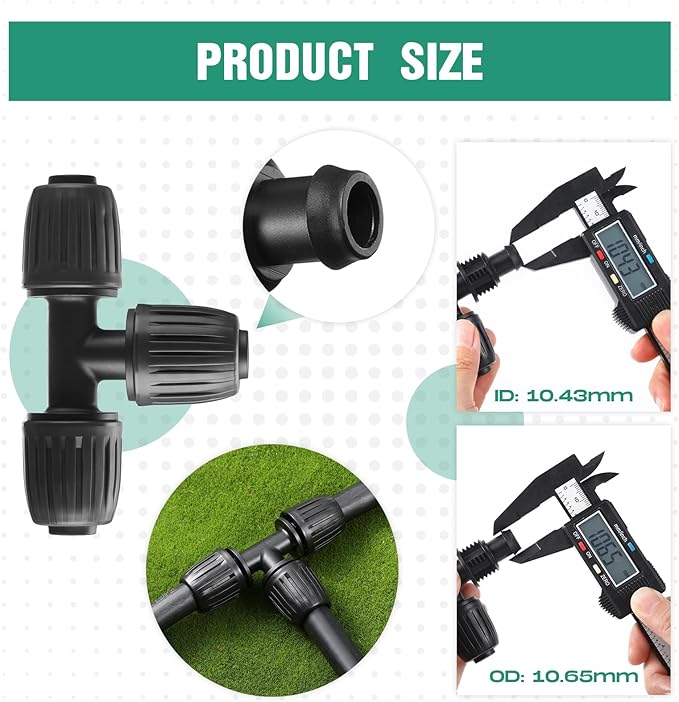 Frienda 40 Pcs 1/2 Inch Drip Irrigation Lock Barbed Tee Tubing (1/2" IDx0.6-0.63" OD) 16mm Fittings Drip Irrigation Parts Anti Drop Locked Reducing Tee for Hose, Black and Green