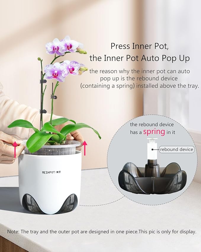 6 inch Orchid Pots with Holes,Set of 1,Double Layer Plastic Imitate Ceramic Orchid Planter Provide Good Air Circulation,Clear Orchid Pot Match Decorative Orchid Container