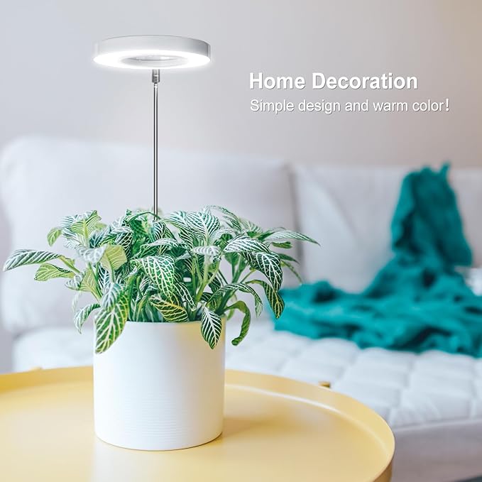 LORDEM Grow Light, Full Spectrum LED Plant Light for Indoor Plants, Height Adjustable Growing Lamp with Auto On/Off Timer 4/8/12H, 4 Dimmable Brightness, Ideal for Small Plants