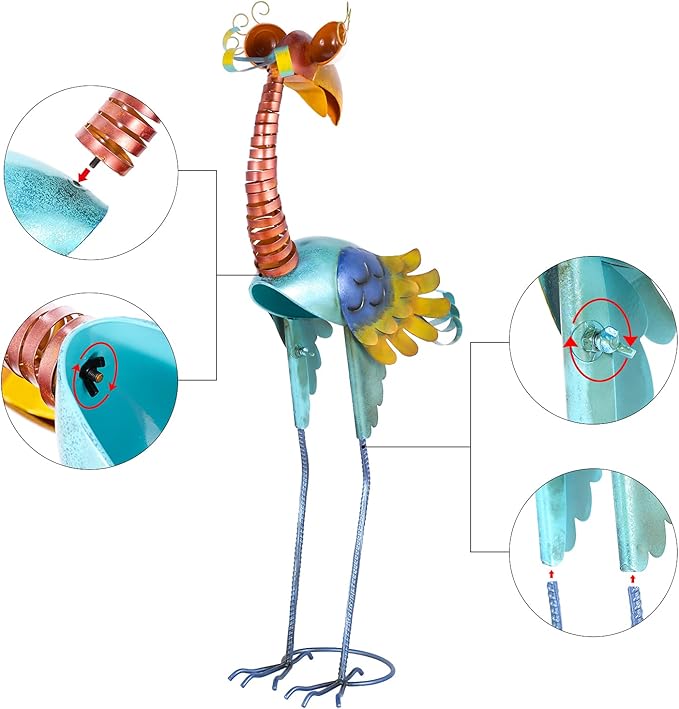 Tooarts Metal Garden Bird Statue Standing Animal Backyard Ornaments Outdoor Sculpture for Lawn Patio Art Decoration