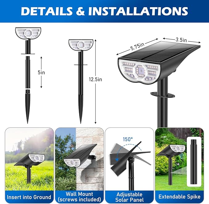 Solar Color Changing Spot Lights Outdoor, Multi-color RGB Solar Landscape Lights IP67 Waterproof, 9 Lighting Modes Solar Powered Spotlights for Christmas Holiday Decorations Yard Garden, 4-Pack
