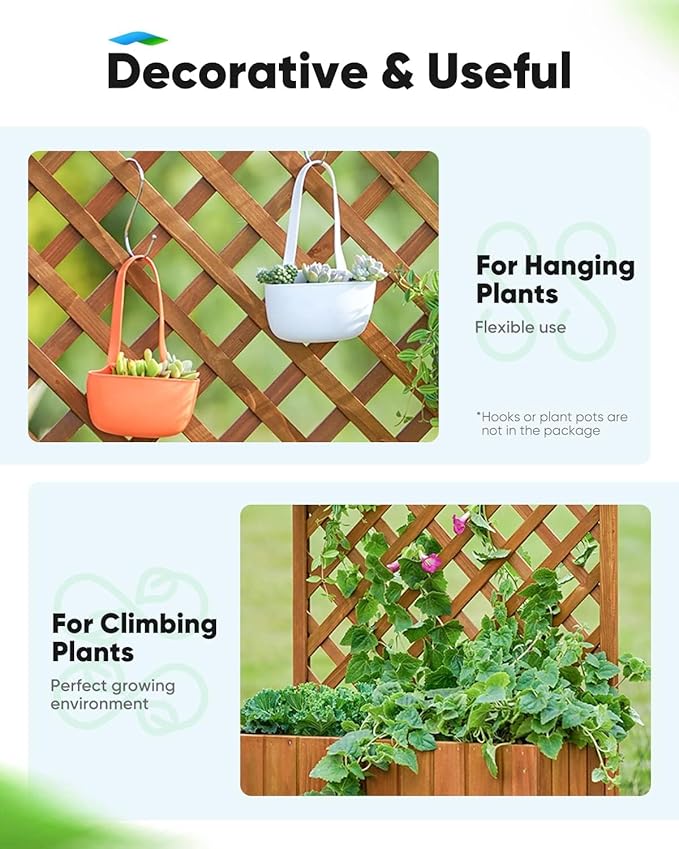 Quictent Raised Garden Bed Wood Planter Box with Lattice Trellis for Vine Climbing Plants Flower Free-Standing, for Patio Garden Indoor Outdoor 25x12x48 in