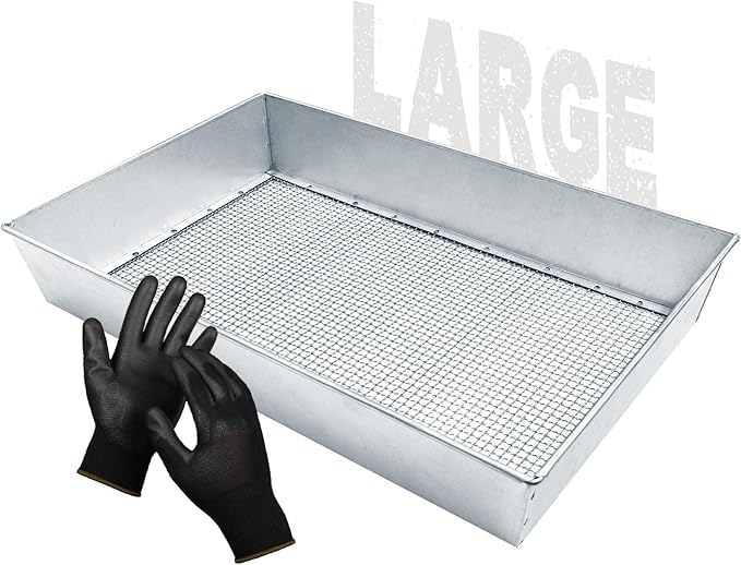 Large Soil Sifter, 17.5 x 11.5 Inch Size with 1/4 Inch Mesh, Includes Work Gloves