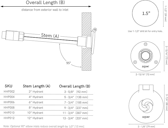 Aquor Wall Hydrant V1+ Frost-Free Outdoor Faucet with Quick-Connect and Anti-Siphon, 4 inch, Slate Gray Polymer