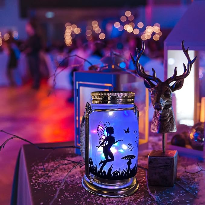 2 Pack Solar Fairy Lantern for Garden Decorations -Gifts for Mom Women Grandma Birthday Outdoor Ornaments Decorations Hanging Lamp Frosted Glass Jar with Stake for Yard Patio Lawn