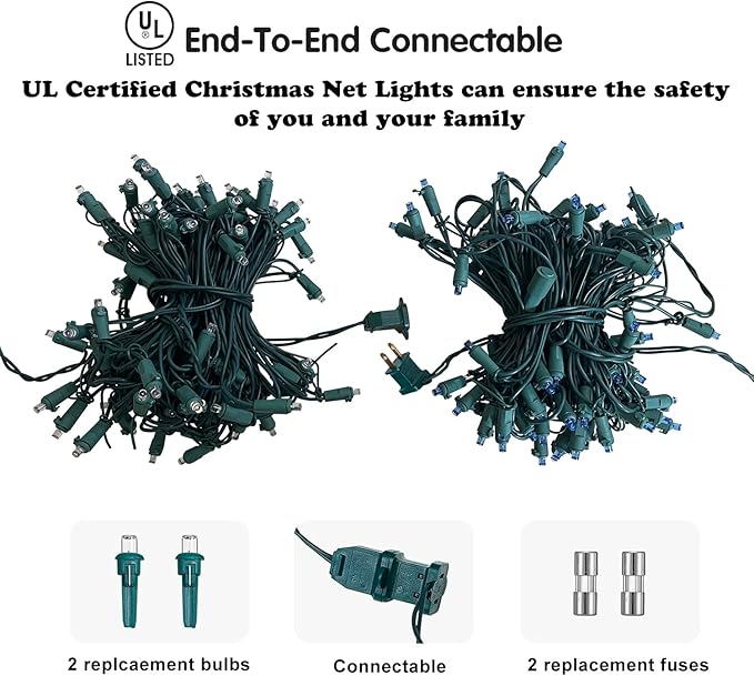 HISHINY Christmas Net Lights Outdoor, 5ftx5ft 100LED Green Wire, Connectable Bush Mesh Net Lights String for Christmas,St Patricks Party,Shrub,Yard,Tree (Green)