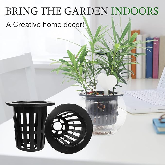 100 Pack 2 inch Net Pots Hydroponics Supplies Cups, Round Wide Lip Design Orchids Aquaponics Garden Slotted Mesh Heavy Duty Net Pot with 20Pcs Plant Labels