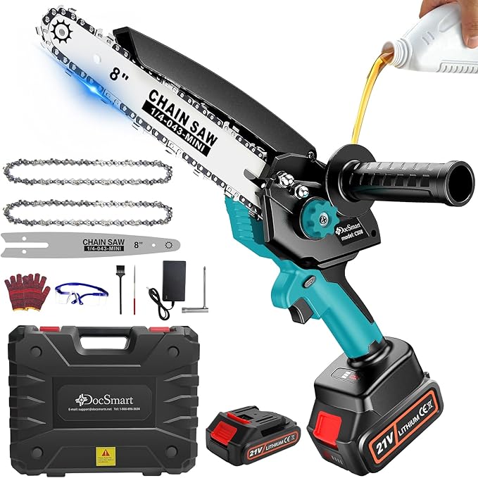 8 inch Mini Chainsaw Cordless, Brushless Electric Chain Saw with 1PCS 21V 2000mAh Battery, Small Handheld Saws Battery Powered For Wood Cutting Trees Trimming Perfect Gardening Gifts for Men Dad