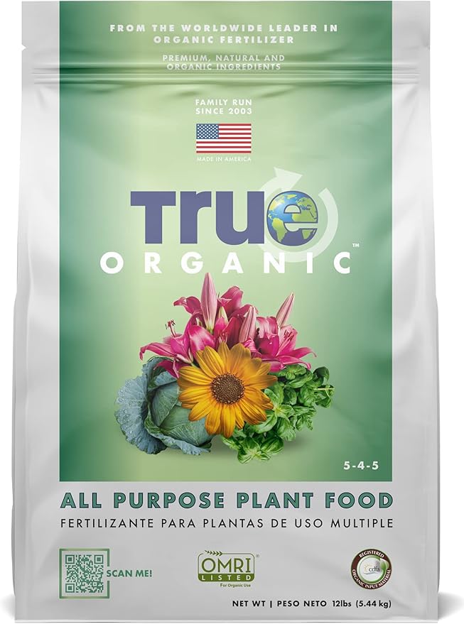 True Organic All Purpose Plant Food – Organic Fertilizer for Fruits, Vegetables, Flowers, and Herbs – 12lb Bag Covers 261 sq. ft.